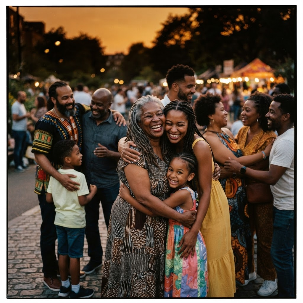 A joyful community connecting together outdoors